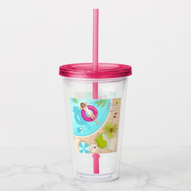 Verre En Acrylique Fille de piscine en bikini plage d'été (Devant)
