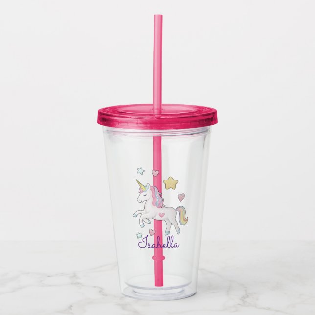 Verre En Acrylique Filles personnalisées Cute Whimsical Unicorn Arc e (Devant)