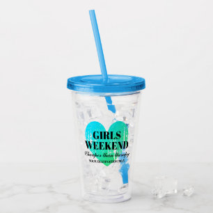 Verre En Acrylique Filles week-end bachelorette fête coeur turquoise