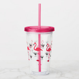 Verre En Acrylique Flamant rose et palmier