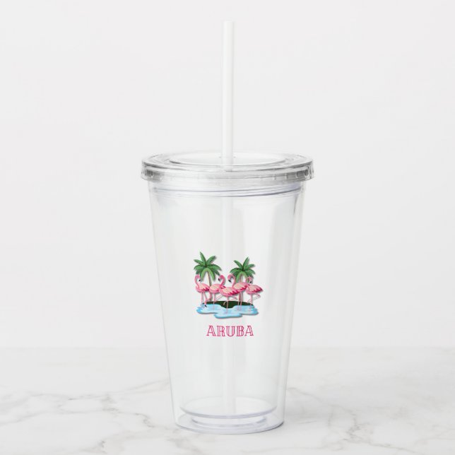Verre En Acrylique Flamingo Island Aruba | Acrylic Drink Cup Tumbler (Devant)
