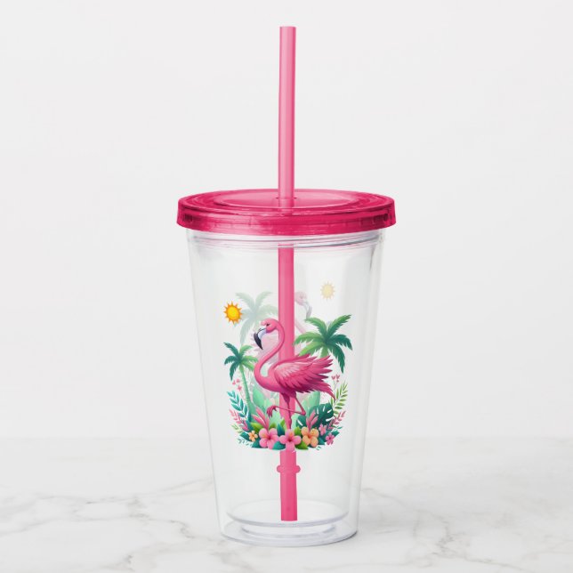 Verre En Acrylique Flamingo rose tropicale/Floride (Devant)