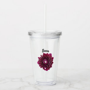 Verre En Acrylique Fleur Dahlia violet profond personnalisée