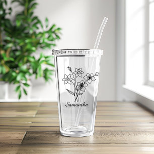 Verre En Acrylique Fleur de naissance personnalisée avec proposition