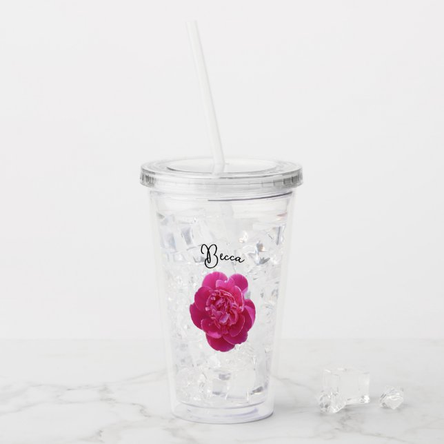 Verre En Acrylique Fleur de pivoine rose vive personnalisée (Devant glace)