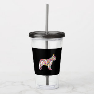 Verre En Acrylique Fleur Motif Français Bulldogs Français Lover Cadea