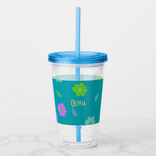 Verre En Acrylique Fleur Retro de filles jolies et colorées