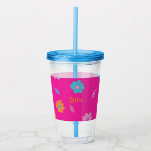 Verre En Acrylique Fleur Retro de filles jolies et colorées