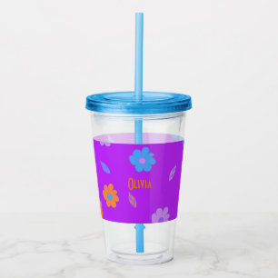 Verre En Acrylique Fleur Retro de filles jolies et colorées