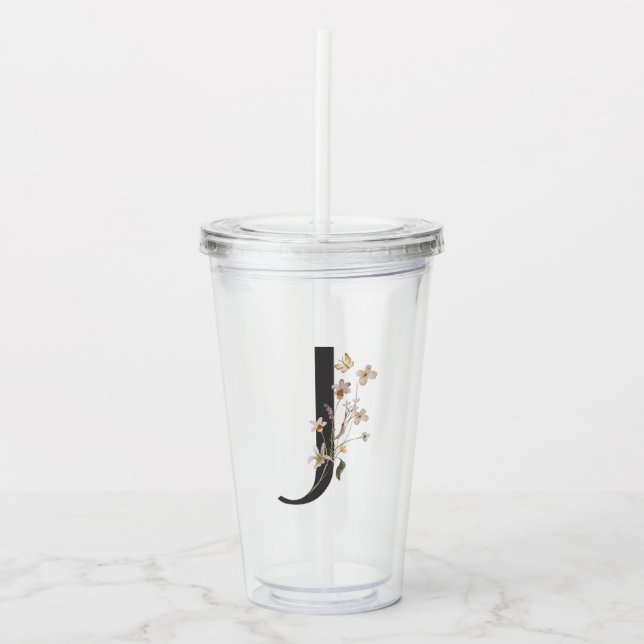 Verre En Acrylique Fleur sauvage d'aquarelle Bridesmaid initial "J" (Devant)