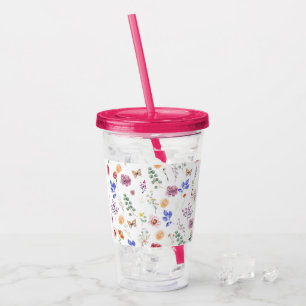 Verre En Acrylique Fleurs sauvages Paruline à paille claire rose