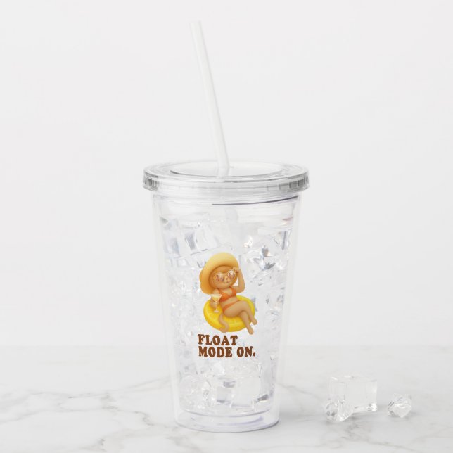 Verre En Acrylique Float Mode On: Summer Cat Lemon Pool Party Art (Devant glace)