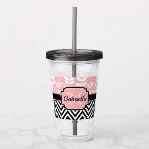 Verre En Acrylique Floral et Motif Chevron