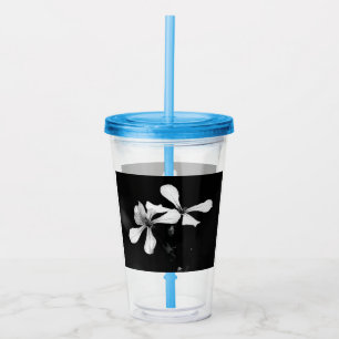 Verre En Acrylique floral noir et blanc minimal
