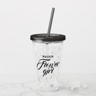 Verre En Acrylique Flower Girl Nom noir minimal moderne Mariage cadea