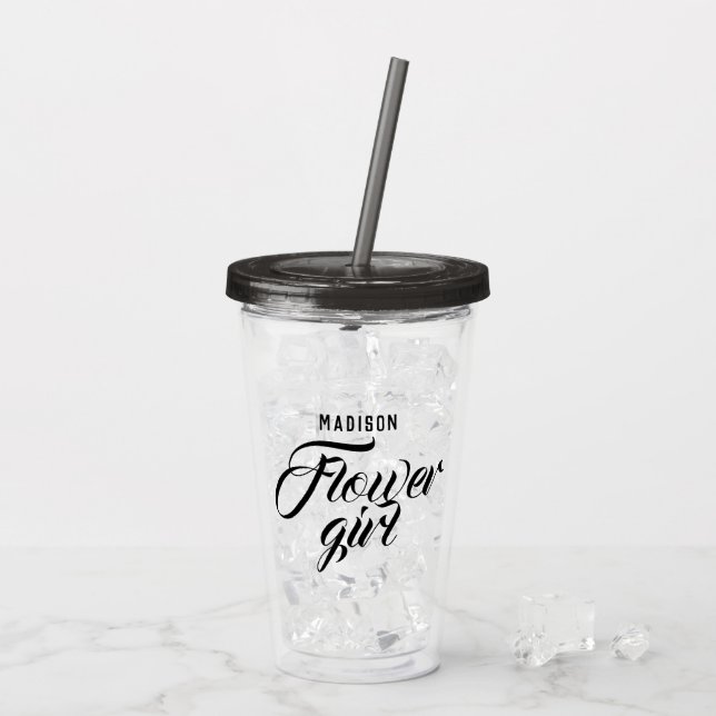 Verre En Acrylique Flower Girl Nom noir minimal moderne Mariage cadea (Dos glace)