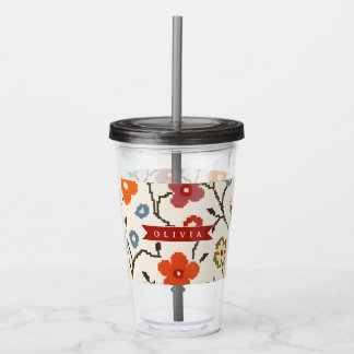 Verre En Acrylique Folk scandinave bohème vintage floral personnalisé