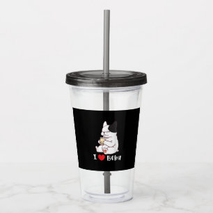 Verre En Acrylique French bulldog I Love Boba Bubble Milk Tea Dog Cut
