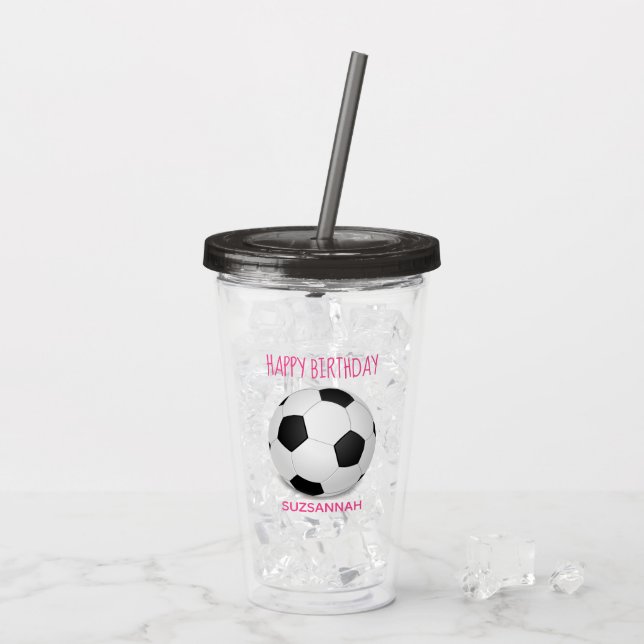 Verre En Acrylique Fun Girl Soccer Ball Custom Rose Anniversaire (Dos glace)