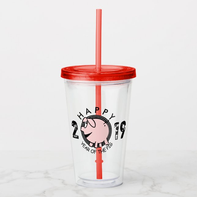 Verre En Acrylique Funny 3 Cartoon Pig Année coutume 2019 A Tumbler (Devant)