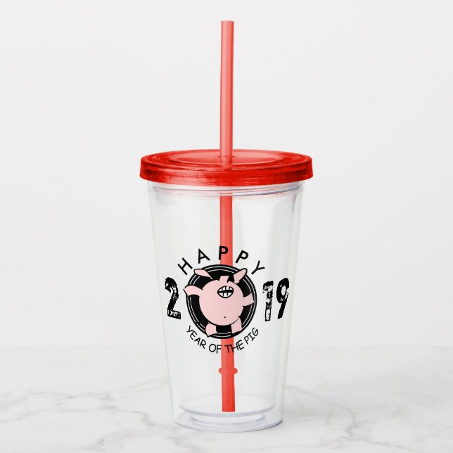 Verre En Acrylique Funny 5 Cartoon Pig Année coutume 2019 A Tumbler (Devant)