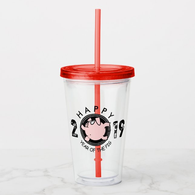 Verre En Acrylique Funny 6 Cartoon Pig Année coutume 2019 A Tumbler (Devant)