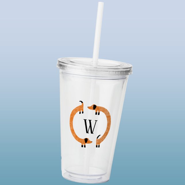 Verre En Acrylique Funny Dachshund Saucisse Chien Monogramme (Dachshund Wiener Sausage Dog monogram personalized initial acrylic tumber)