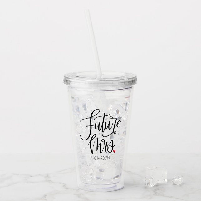 Verre En Acrylique Future Mme Calligraphie Moderne Cœur Rouge (Devant glace)