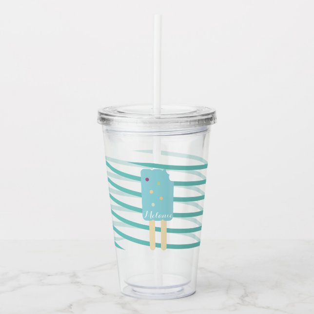 Verre En Acrylique Gaufrette de ruban Monogramme bâton de glace (Devant)
