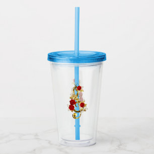 Verre En Acrylique Golden Treble Clef avec fleurs Roses