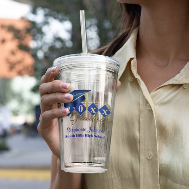 Verre En Acrylique Graduation Party Blue Gold Personnalisé (Graduation Party Blue Gold Personalized Acrylic Tumbler
)