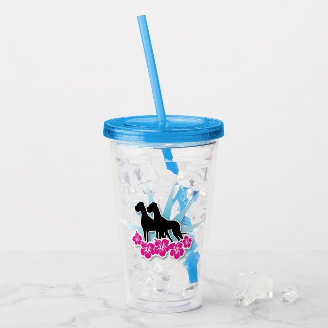 Verre En Acrylique Grands Danois avec fleurs d'Hibiscus (Devant glace)