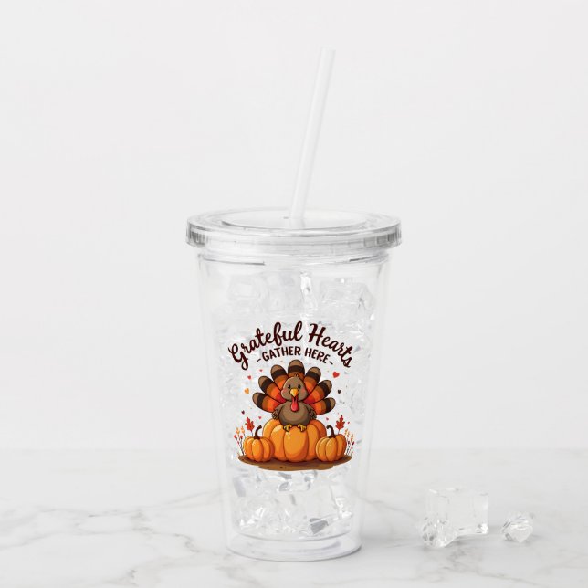 Verre En Acrylique Grateful Hearts Thanksgiving Turkey (Dos glace)
