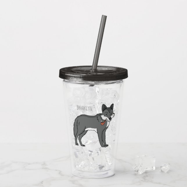 Verre En Acrylique Gray wolf with pipe cartoon (Dos glace)