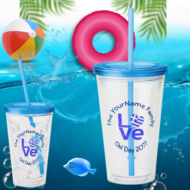 Verre En Acrylique Grèce Coeur Drapeau Bleu AMOUR Personnalisé (Créateur téléchargé)