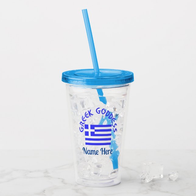 Verre En Acrylique Greek Goddess and Flag of Greece Personalized  (Devant glace)