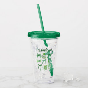 Verre En Acrylique Green Bows Enseignant élémentaire St Patrick's Day