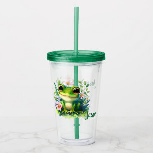 Verre En Acrylique Grenouille verte joyeuse pour enfants