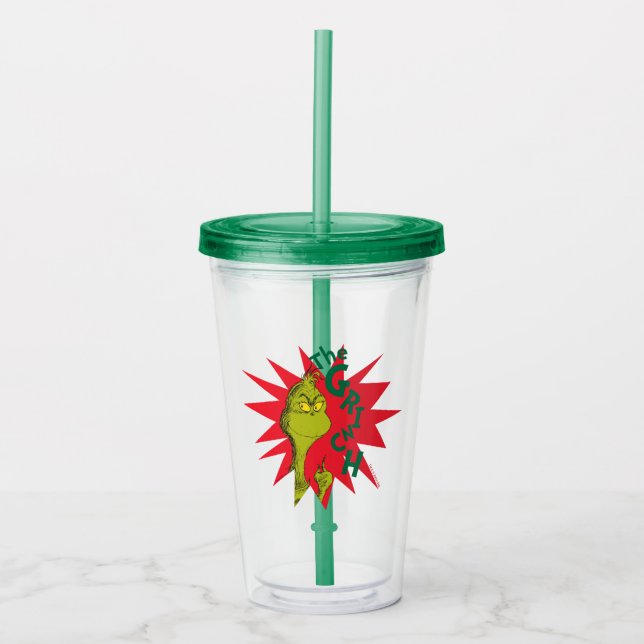 Verre En Acrylique Grinch Classique | Étoile Rouge Explosant (Devant)