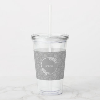 Verre En Acrylique Gris Elegant Damask Personnalisé Acrylique Tumbler