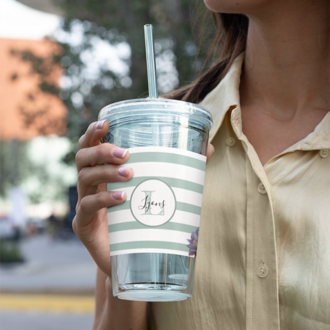 Verre En Acrylique Gris Gris et monogramme Succulent Personnalisé (Créateur téléchargé)