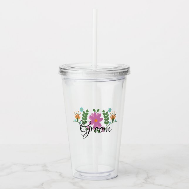 Verre En Acrylique Groom Mexicain Folal Floral Monogramme (Devant)