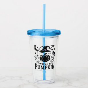 Verre En Acrylique Halloween Witch Casquette et Citrouille Design Mag