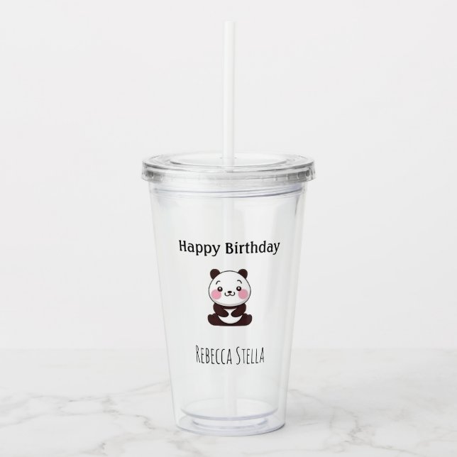 Verre En Acrylique Happy birthday cute panda bear yellow (Devant)