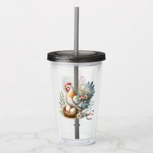 Verre En Acrylique Hen Floral aux Oeufs Charme Vintage Ferme