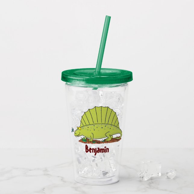 Verre En Acrylique Illustration d'un dimétrodon vert mignon (Dos glace)