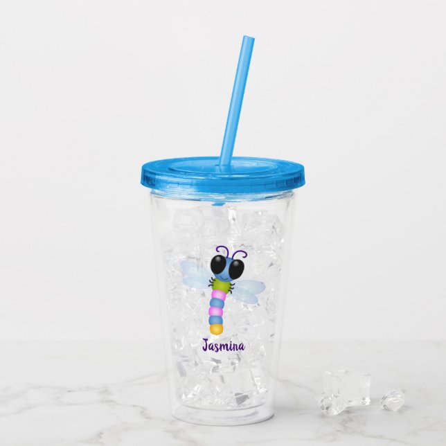 Verre En Acrylique Illustration d'une libellule bleu et rose (Dos glace)