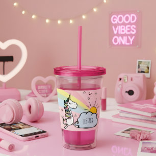 Verre En Acrylique Illustration Unicorne rose