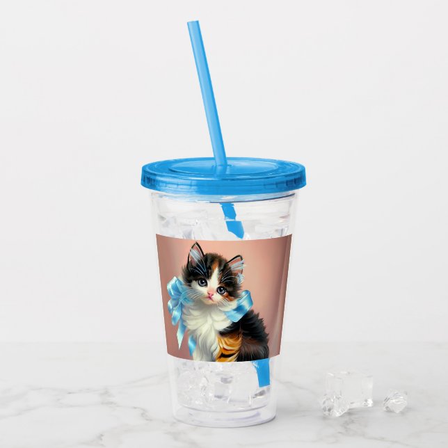 Verre En Acrylique Illustration vintage Calico Kitten (Devant glace)