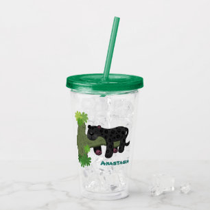 Verre En Acrylique Image de dessin animé de chat en panthère noire ja